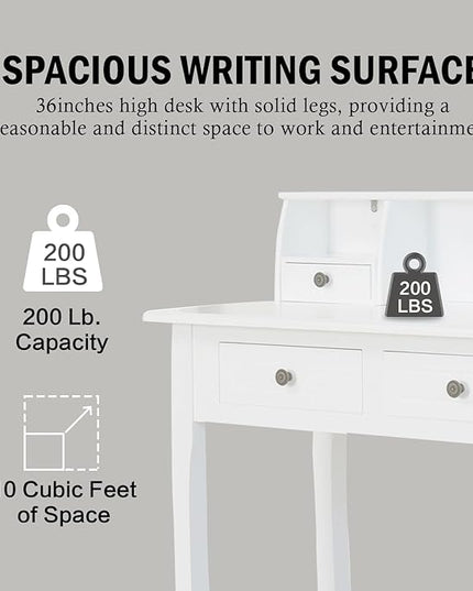 DMAITH Writing Desk with Hutch, 32 Inch Home Office Desk with Drawers, Study Table Computer Desk for Student, Makeup Dressing Table for Bedroom - LeafyLoom