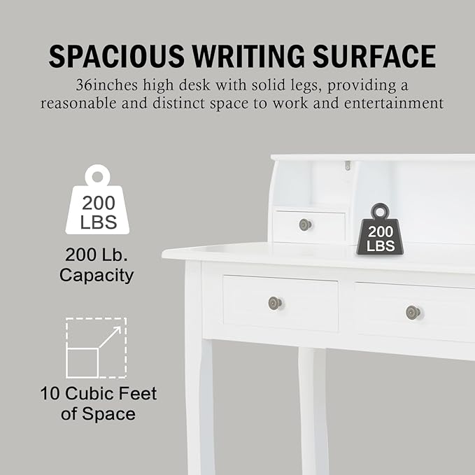 DMAITH Writing Desk with Hutch, 32 Inch Home Office Desk with Drawers, Study Table Computer Desk for Student, Makeup Dressing Table for Bedroom - LeafyLoom
