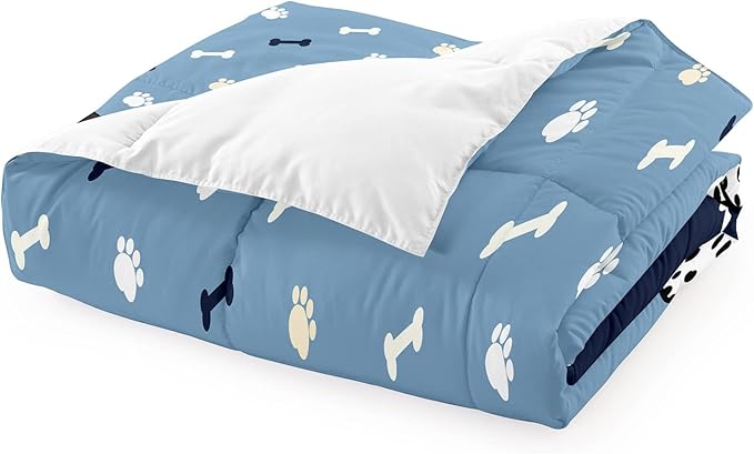 2Pcs Cartoon Dog Comforter Set Twin Comforter Set for Boys Lovely Puppy Patterns Bedding Set Fun Animal Lover Comforter Lovely Dog Paw Bones Quilt with 1 Pillowcase, Twin Size - LeafyLoom