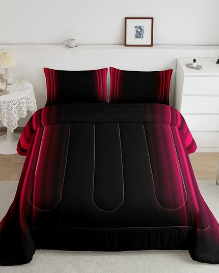 Feelyou Geometric Abstract Ombre Bedding Bed Set Men Adults Teens Vibrant Red and Black Striped Comforter Set Kids Boys Girls Simple Modern Comforter Inner Fill Bedroom Collection 3Pcs Queen Size - LeafyLoom