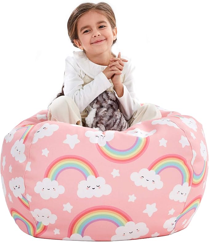 Nobildonna Stuffed Animal Storage Bean Bag Chair Cover Only for Kids Girls Toddler, Large Beanbag Chair without Filling for Organizing Children Soft Plush Toys - LeafyLoom