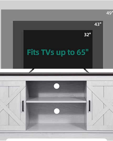 YITAHOME TV Stand for 65 Inch TV, Farmhouse Entertainment Center with Double Barn Doors and Storage Cabinets, Rustic TV Cabinet Media Console Table for Living Room, 59 Inch, Grey White/Espresso - LeafyLoom