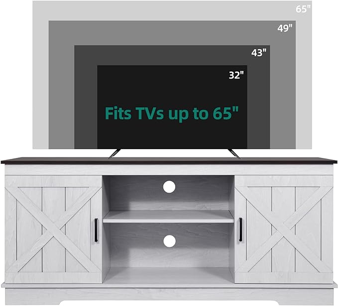 YITAHOME TV Stand for 65 Inch TV, Farmhouse Entertainment Center with Double Barn Doors and Storage Cabinets, Rustic TV Cabinet Media Console Table for Living Room, 59 Inch, Grey White/Espresso - LeafyLoom