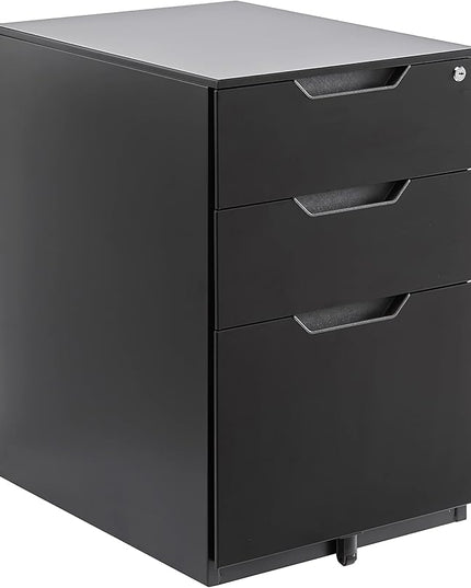Amazon Basics 3 Drawer Mobile File Cabinet With Lock, Black, 20.71" D x 15.51" W x 24.29" H - LeafyLoom