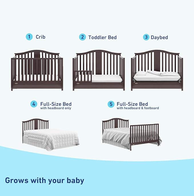 Graco Solano 4-in-1 Convertible Crib with Drawer (Espresso) – GREENGUARD Gold Certified, Crib with Drawer Combo, Includes Full-Size Nursery Storage Drawer, Converts to Toddler Bed and Full-Size Bed - LeafyLoom
