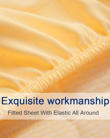 SONORO KATE Bed Sheet Set Super Soft Microfiber 1800 Thread Count Luxury Egyptian Sheets 16-Inch Deep Pocket，Wrinkle -4 Piece (Yellow, King) - LeafyLoom