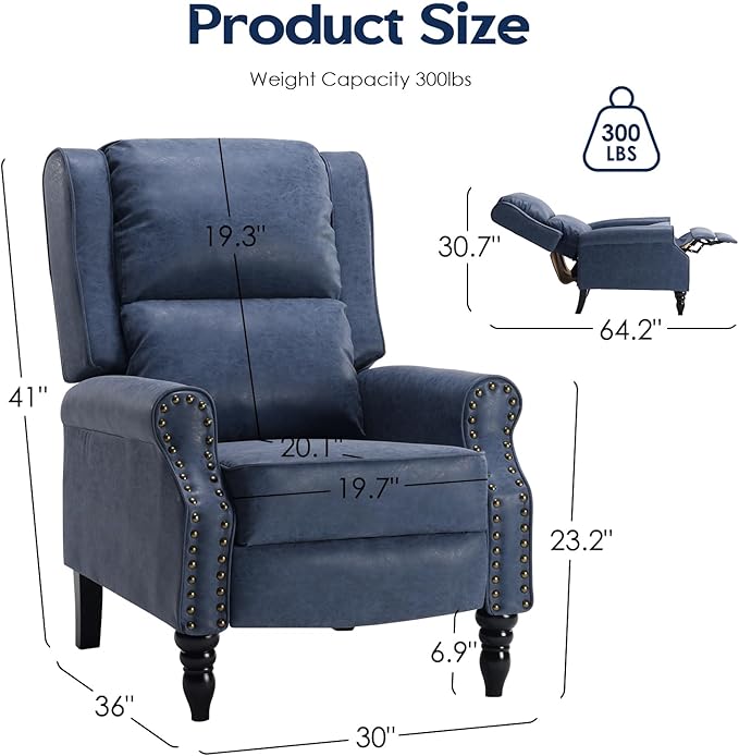STARY Faux Leather Pushback Recliner Chair for Living Room Bedroom RV, Royal Blue - LeafyLoom
