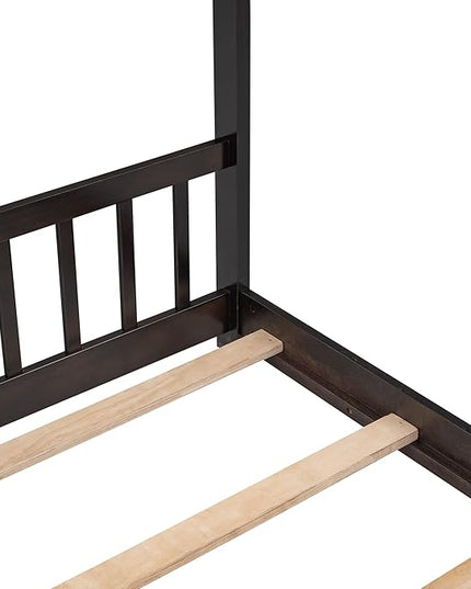 Bellemave Wood Montessori Full Size Bed Frame, Espresso - Playhouse Design, Sturdy, Safety, No Box Spring Needed, Easy Assemble - LeafyLoom