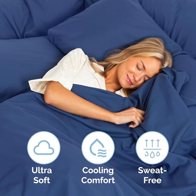 King Size 4 Piece Sheet Set - Comfy Breathable & Cooling Sheets - Hotel Luxury Bed Sheets for Women & Men - Deep Pockets, Easy-Fit, Extra Soft & Wrinkle Free Sheets - Navy Blue Oeko-Tex Bed Sheet Set - LeafyLoom