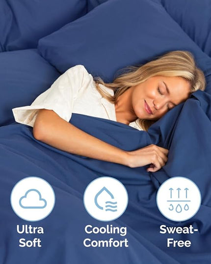 Full Size 4 Piece Sheet Set - Comfy Breathable & Cooling Sheets - Hotel Luxury Bed Sheets for Women & Men - Deep Pockets, Easy-Fit, Extra Soft & Wrinkle Free Sheets - Navy Blue Oeko-Tex Bed Sheet Set - LeafyLoom