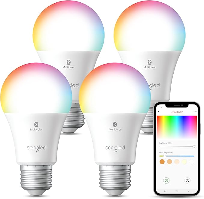 Sengled Alexa Light Bulbs, 75W Equivalent, S1 Auto Pairing with Alexa Devices, Smart Light Bulb that Work with Alexa, Bluetooth Mesh Smart Home Lighting, ‎Multicolor Dimmable, No Hub Required,4-Pack Sengled
