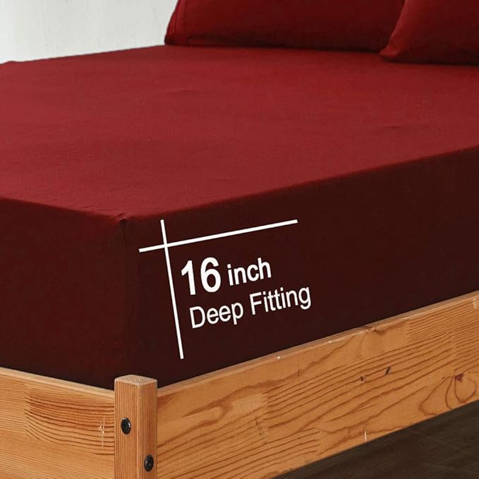 SONORO KATE Bed Sheet Set Super Soft Microfiber 1800 Thread Count Luxury Egyptian Sheets 16-Inch Deep Pocket，Wrinkle-4 Piece (Burgundy, Full) - LeafyLoom