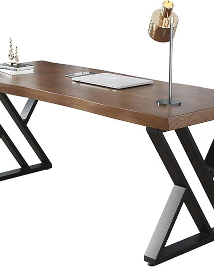 Rustic Style Solid Wood 55-inch Computer Desk - Large Office Desk for Home Office, Modern and Simple Design, Ideal for Study, Writing, Dining - LeafyLoom