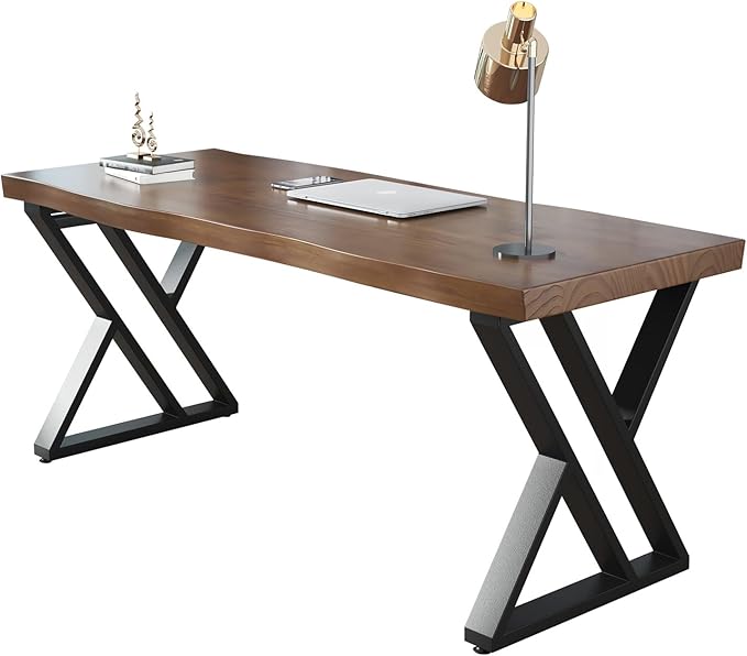 Rustic Style Solid Wood 55-inch Computer Desk - Large Office Desk for Home Office, Modern and Simple Design, Ideal for Study, Writing, Dining - LeafyLoom