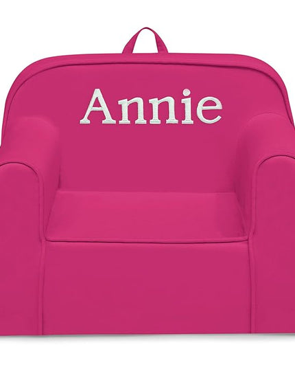 Delta Children Personalized Cozee Chair - Customize with Name – Foam Kids Chair for Ages 18 Months and Up, Hot Pink - LeafyLoom