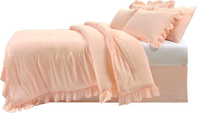 Lush Decor Reyna Ruffle Daybed Set - 6 Piece Cozy Ruffled Bedding Set - Timeless Elegance and Comfort - 68" W x 92" L, Blush - LeafyLoom