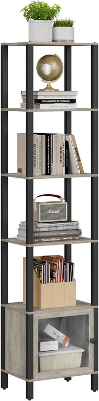 TUTOTAK 6 Tier Bookcase and Bookshelf, Narrow Book shelf with Door for Small Space, for Living Room, Office, Study, Entryway, Greige BS03BG006 - LeafyLoom