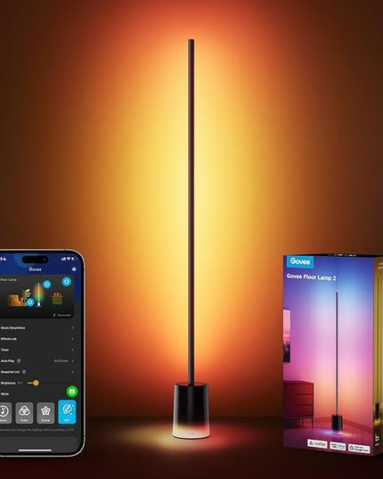 Govee Floor Lamp 2 with Matter, RGBIC Warm Cool White LED Floor Lamp Works with Alexa, 1725lm Corner Floor Lamp with Music Sync, Scene Modes, Smart Floor Lamp for Bedroom, Living Room, Studio, Black - LeafyLoom
