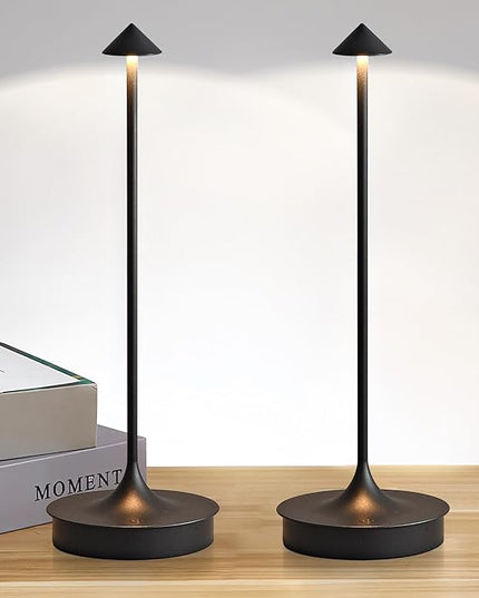 Cordless Table Lamps Rechargeable, LED Desk Lamp 4000mAh Battery Operated Outdoor Waterproof Portable Touch Dimmable Table Light for Patio/Restaurant/Bar/Indoor (Black-2PC) - LeafyLoom