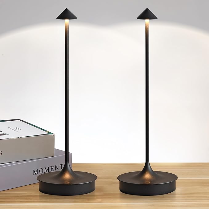 Cordless Table Lamps Rechargeable, LED Desk Lamp 4000mAh Battery Operated Outdoor Waterproof Portable Touch Dimmable Table Light for Patio/Restaurant/Bar/Indoor (Black-2PC) - LeafyLoom
