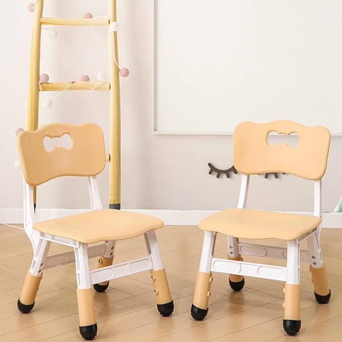 Adjustable Kid Chairs Indoor 3 Level Adjustable Suitable for Children Age 2-6. Maximum load-bearing 220LBS Suitable for Family Classroom and Nursery Child Seat Set (2-Pack-Beige) - LeafyLoom