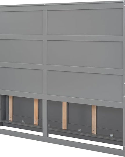 Merax ModernMurphy Cabinet Bed, Solid Wood Wall Platform Bed/No Box Spring Needed/Easy Assemble/Full,Gray - LeafyLoom