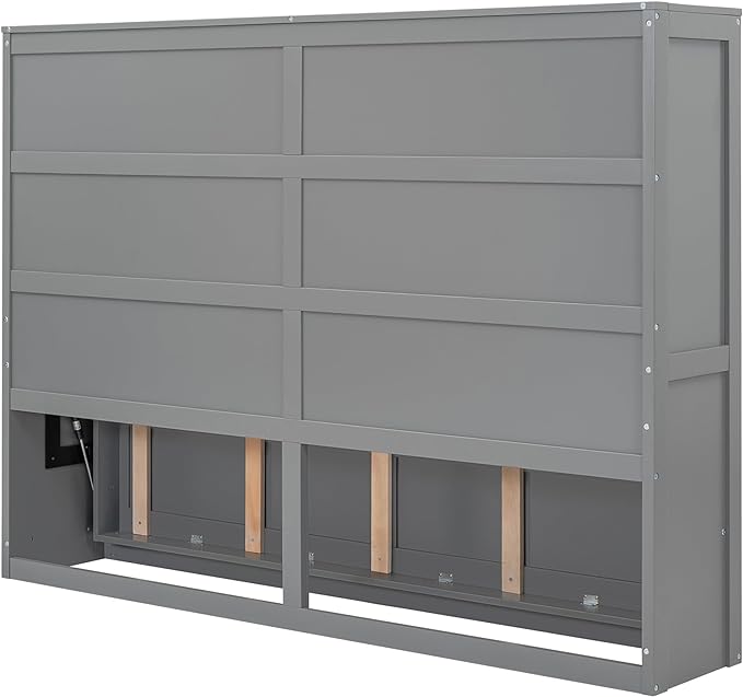 Merax ModernMurphy Cabinet Bed, Solid Wood Wall Platform Bed/No Box Spring Needed/Easy Assemble/Full,Gray - LeafyLoom