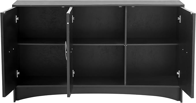 58.2“ Curved Design Storage Cabinet with Linen Material and Metal Round Handle Door,Wooden Console Table,W/Adjustable Shelves,Suitable for Corridors,Entrances,Living Rooms,Study,Beige - LeafyLoom