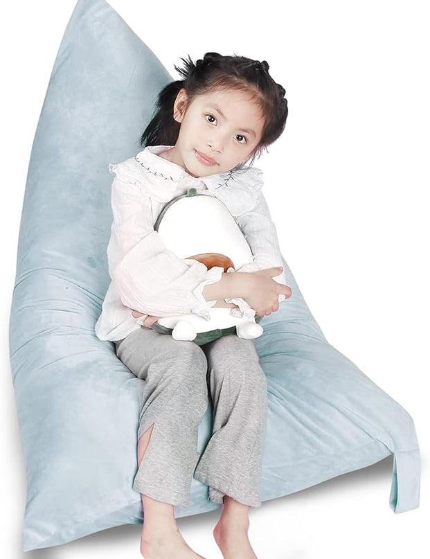 Stuffed Animal Storage Bean Bag Chair Cover, Velvet Grey Plush Toy Storage Stuff and Sit Seat for Kids/Teens/Adults, 52" x 31" Extra Large Triangle Floor Sofa, 200L/52Gal, Cover Only - LeafyLoom