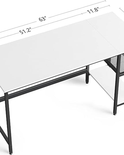 CubiCubi Computer Home Office Desk, 63 Inch Desk Study Writing Table with Storage Shelves, Modern Simple PC Desk with Splice Board,White Finish - LeafyLoom
