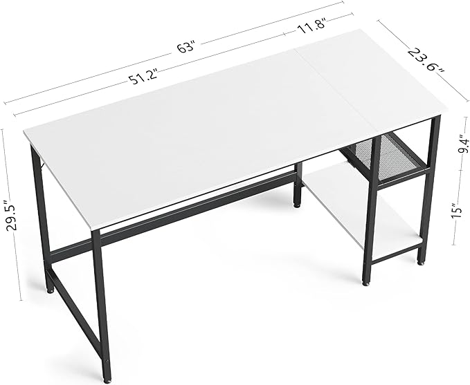 CubiCubi Computer Home Office Desk, 63 Inch Desk Study Writing Table with Storage Shelves, Modern Simple PC Desk with Splice Board,White Finish - LeafyLoom