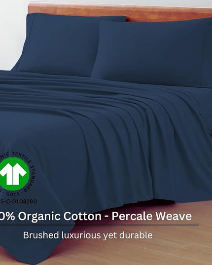 LANE LINEN 100% Organic Cotton Twin Bed Sheet Set, 3 Pc Twin Size Sheet Set, Soft & Breathable Twin Sheet Set Boys, Hotel Style Bedding Sheets & Pillowcases, 15" Deep Twin Fitted Sheet - Estate Blue - LeafyLoom