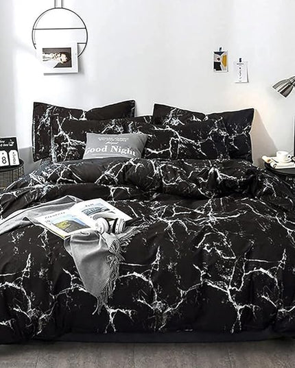 Black Marble Comforter Set Full/Queen White Texture Bedding Reversible Teen Boy Men Full Size Soft Lightweight Quilt Set, 3 PCs( 1 Comforter, 2 Pillowcases) - LeafyLoom
