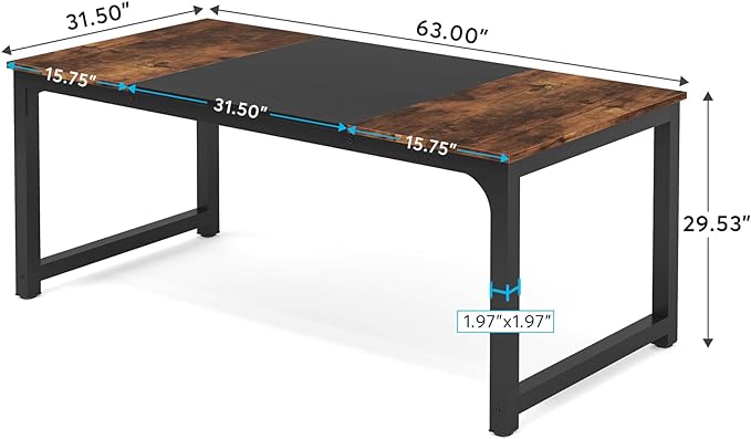 Tribesigns Modern Computer Desk, 63 x 31.5 inch Large Office Desk Computer Table Study Writing Desk Workstation for Home Office, Vintage Black Metal Frame - LeafyLoom
