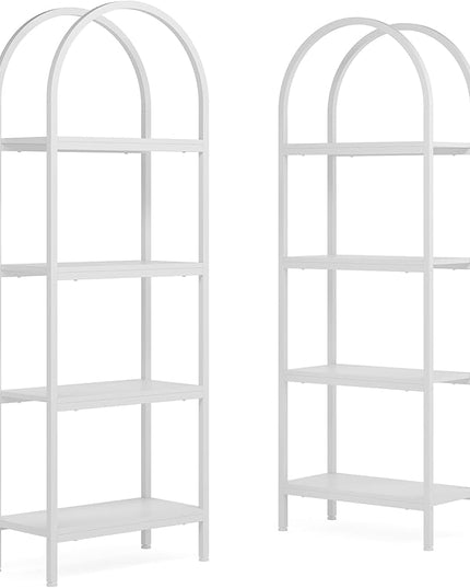 Tribesigns 4-Tier Open Bookshelf, 70.8" Industrial Wood Bookcase Storage Shelves with Metal Frame, Freestanding Display Rack Tall Shelving Unit for Office, Bedroom, Living Room (White, 2PCS) - LeafyLoom