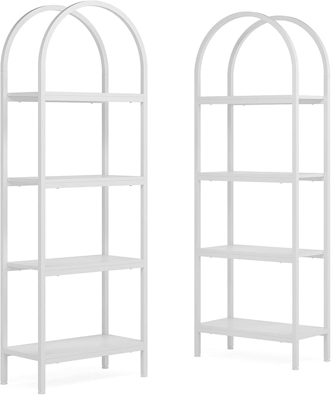 Tribesigns 4-Tier Open Bookshelf, 70.8" Industrial Wood Bookcase Storage Shelves with Metal Frame, Freestanding Display Rack Tall Shelving Unit for Office, Bedroom, Living Room (White, 2PCS) - LeafyLoom