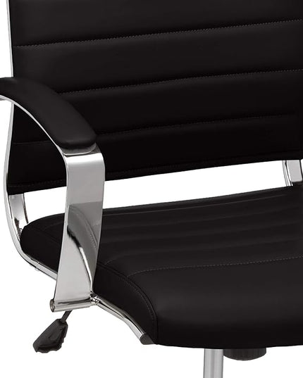 Amazon Basics Executive Modern Office Computer Desk Task Chair with Armrests, High-Back, Adjustable, Lumbar Support, 360 Swivel Rolling,330 Lb Capacity, 23.9"D x 24.69"W x 41.5"H, Black Faux Leather - LeafyLoom