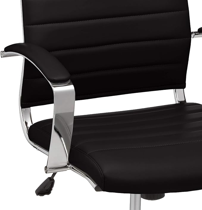 Amazon Basics Executive Modern Office Computer Desk Task Chair with Armrests, High-Back, Adjustable, Lumbar Support, 360 Swivel Rolling,330 Lb Capacity, 23.9"D x 24.69"W x 41.5"H, Black Faux Leather - LeafyLoom
