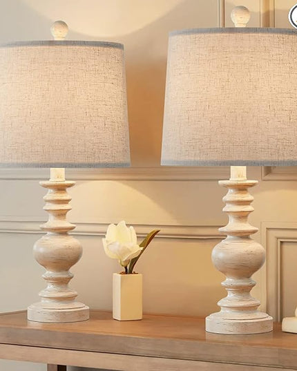 BOBOMOMO Tradition 20.5" Rustic Table Lamp Set of 2 for Living Room Farmhouse Bedside Desk Lamps Bedroom Nightstand Vintage Lamps Linen Washed（suitable for decorating small areas） - LeafyLoom