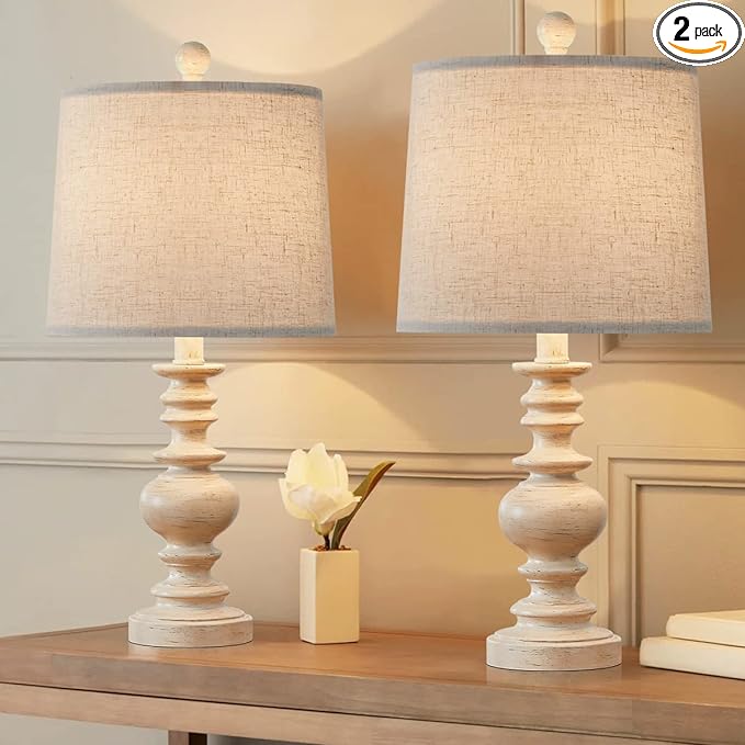 BOBOMOMO Tradition 20.5" Rustic Table Lamp Set of 2 for Living Room Farmhouse Bedside Desk Lamps Bedroom Nightstand Vintage Lamps Linen Washed（suitable for decorating small areas） - LeafyLoom