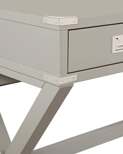 OSP Home Furnishings Wellington 46-Inch Writing Desk with Power Hub and 3 Storage Drawers, Grey - LeafyLoom
