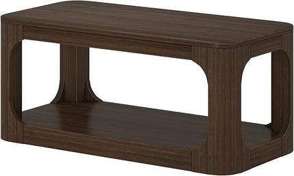 Plank+Beam Small Forma Coffee Table, Solid Wood 40 Inch Modern Coffee Table with Shelf, Contemporary Center Table with Storage Space, Rectangle Tea Table with Storage, Walnut - LeafyLoom