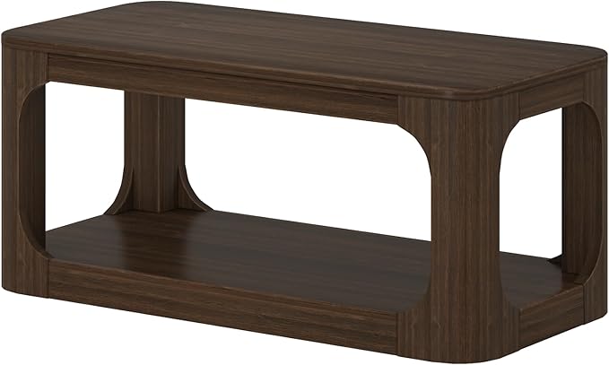Plank+Beam Small Forma Coffee Table, Solid Wood 40 Inch Modern Coffee Table with Shelf, Contemporary Center Table with Storage Space, Rectangle Tea Table with Storage, Walnut - LeafyLoom