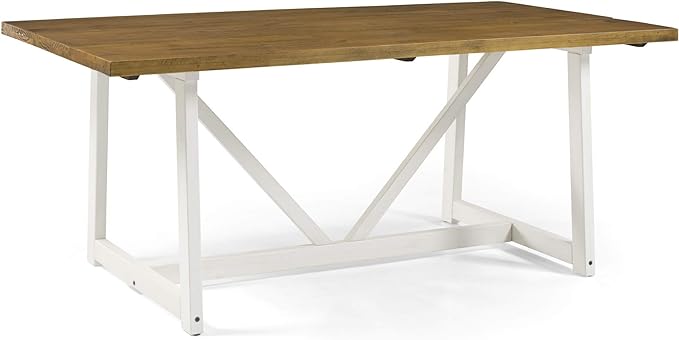 Walker Edison Modern Farmhouse Dining Table Wood Small Dining Room Table Sets Dining Chairs. 72 Inch. White and Rustic Oak - LeafyLoom