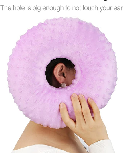 Piercing Pillow Ear Pillows Donut with Hole for Ear Pain CNH, Piercing, Pain Relief Sleeping, Pressure Sore, Side Sleepers, Headphones Minky Dot Lavender - LeafyLoom