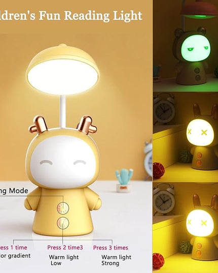 Cartoon Led Desk Lamp Kids Learning Folding Fun Cute Rechargeable Eye Protection Children Reading Night Light Bedside Gradient Colour - LeafyLoom