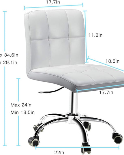 360° Office Desk Chair,PU Adjustable Rolling Task Chair with Backrest for Barber,Office,Home, Computer,360° Swivel,Armless (white) - LeafyLoom
