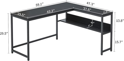 CubiCubi L Shaped Desk, 55.1 inch Corner Computer Desk with Storage Shelves, Home Office Desk with Bookshelf for Writing Gaming Study, Black - LeafyLoom