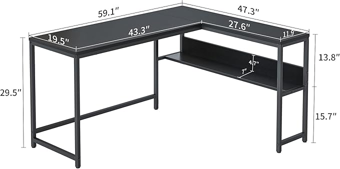 CubiCubi L Shaped Desk, 55.1 inch Corner Computer Desk with Storage Shelves, Home Office Desk with Bookshelf for Writing Gaming Study, Black - LeafyLoom