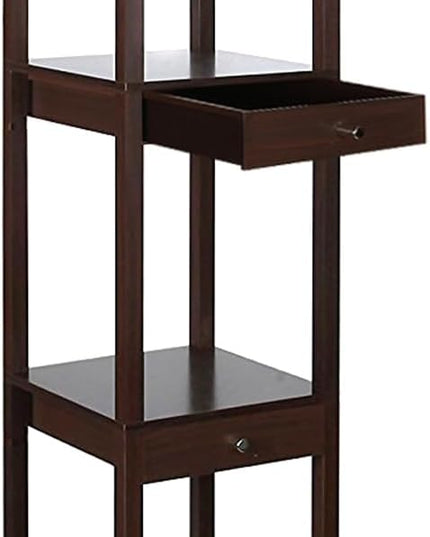 Brightech Maxwell Drawer Edition - Modern Shelf Floor Lamp with Drawer - Corner Display Floor Lamps with Shelves for Living Room, Bedroom and Office - Havana Brown - LeafyLoom